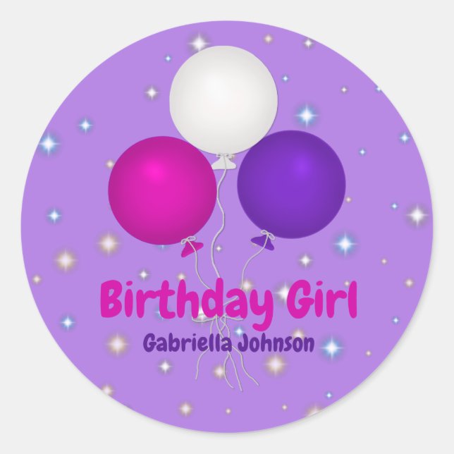 Sticker Rond Fille d'anniversaire de ballons (Devant)