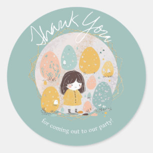 Sticker Rond Fille d'anniversaire de remerciement de Pâques à l