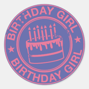 Sticker Rond Fille d'anniversaire - effet rose de tampon en