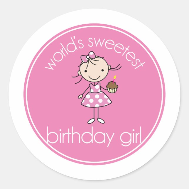Sticker Rond Fille d'anniversaire la plus douce du monde (Devant)