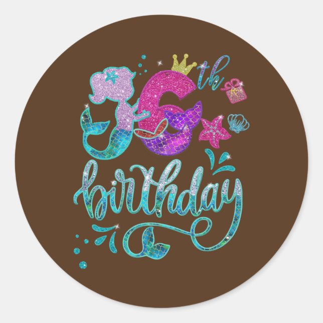 Sticker Rond Fille d'anniversaire Mermaid 6 ans 6e fille Annive (Devant)