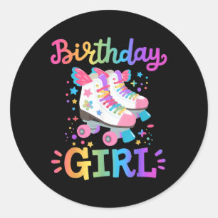 Sticker Rond Fille d'anniversaire Patins à roulettes Patineur E