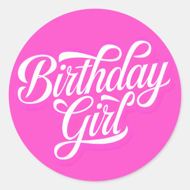 Sticker Rond Fille d'anniversaire rose (Devant)