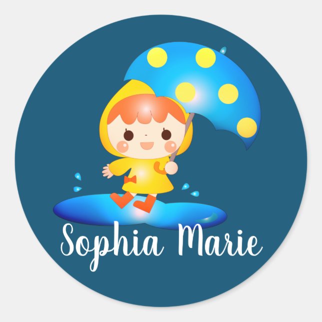 Sticker Rond Fille dansant sous la pluie (Devant)