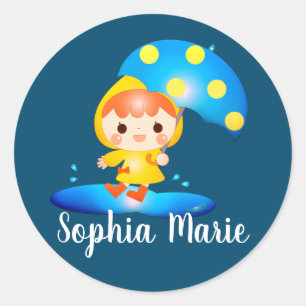 Sticker Rond Fille dansant sous la pluie