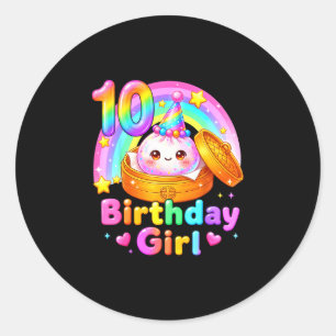 Sticker Rond fille de 10 ans d'anniversaire dumpling kawaii pas