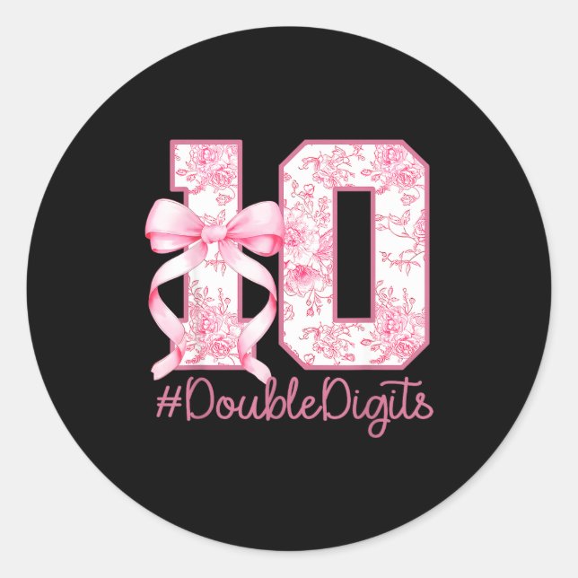 Sticker Rond Fille de 10 ans d'anniversaire Rose Coquette Bow 1 (Devant)