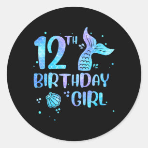 Sticker Rond Fille de 12 ans Mermaid Anniversaire Enfants en ba