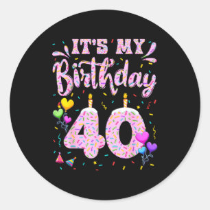 Sticker Rond Fille de 40 ans anniversaire doughnut joyeux 40 an