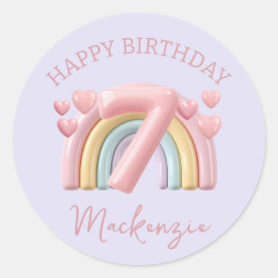 Sticker Rond Fille de 7 ans anniversaire arc-en-ciel 3D sur vio
