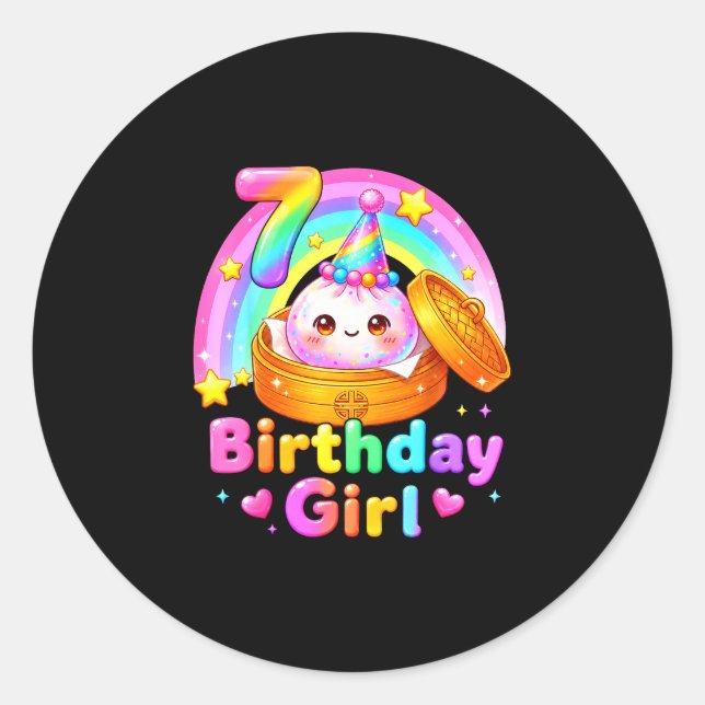 Sticker Rond Fille de 7 ans anniversaire dumpling kawaii pastel (Devant)