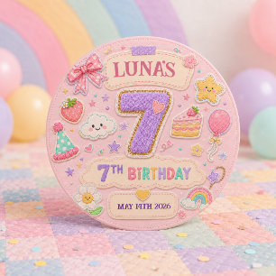 Sticker Rond Fille de 7 ans pour une fête d'anniversaire arc-en