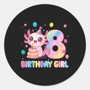 Sticker Rond Fille de 8 ans d'anniversaire Axolotl mignon 8 ans