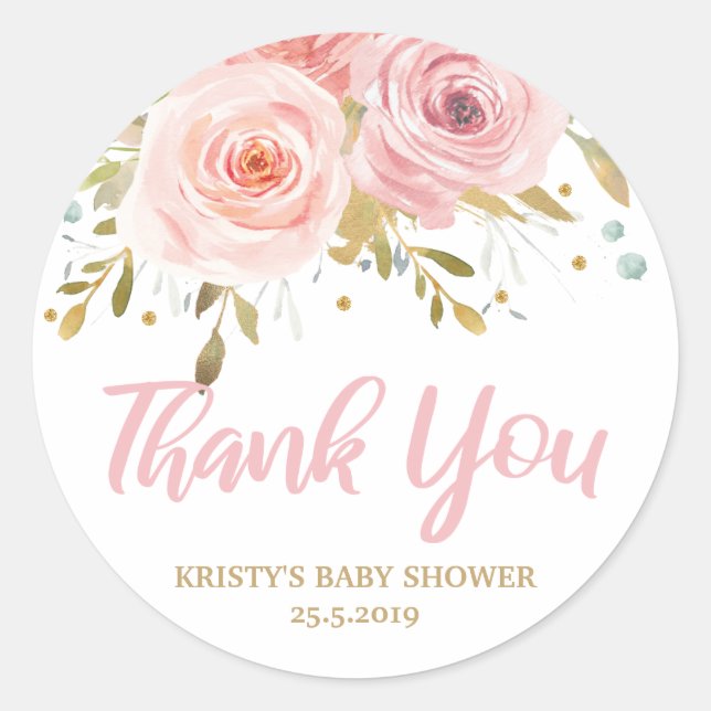 Sticker Rond Fille de Baby shower rose pâle Fille Favoriser (Devant)