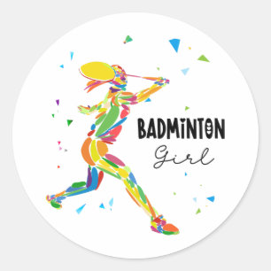 Sticker Rond Fille de badminton Graphique de joueur abstrait vi