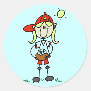 Sticker Rond Fille de baseball avec des Tshirts de gant et des
