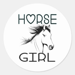 Sticker Rond Fille de cheval Équitation Amoureuse de chevaux Co