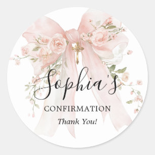 Sticker Rond Fille de confirmation Roses à l'arc rose Merci