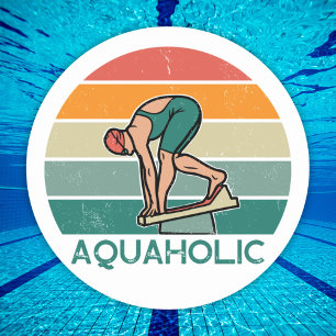 Sticker Rond Fille de course de natation aquatique avec coucher