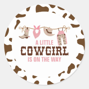 Sticker Rond Fille de cow-girl rose Baby Shower Western