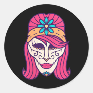 Sticker Rond Fille de crâne de sucre de femmes Jour du gouverne