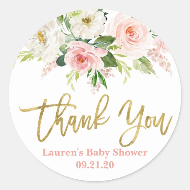 Sticker Rond Fille de douche bébé florale rose (Devant)