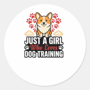Sticker Rond Fille de dressage de chien Corgi Vintage Vector Co