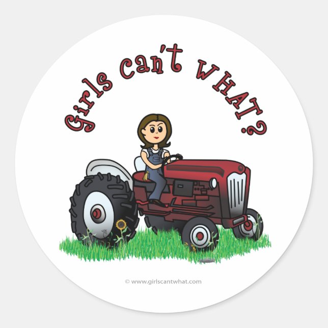 Sticker Rond Fille de fermier rouge clair (Devant)