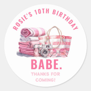 Sticker Rond Fille de fête d'anniversaire BABE Rose Fête au bor