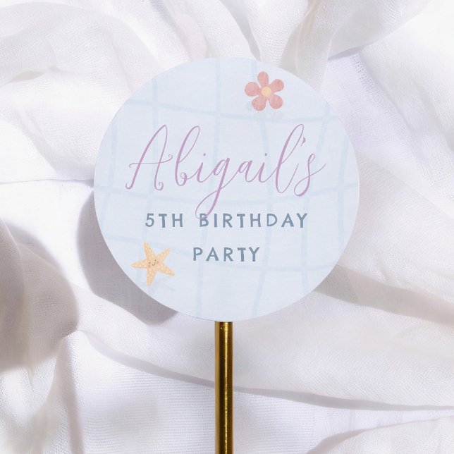 Sticker Rond Fille de fête d'anniversaire de piscine (Créateur téléchargé)