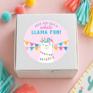 Sticker Rond Fille de fête d'anniversaire rose Fun Lama entier