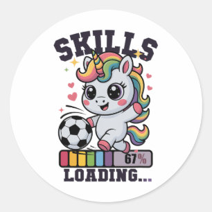 Sticker Rond Fille de foot mignonne Licorne 67 Compétences Char