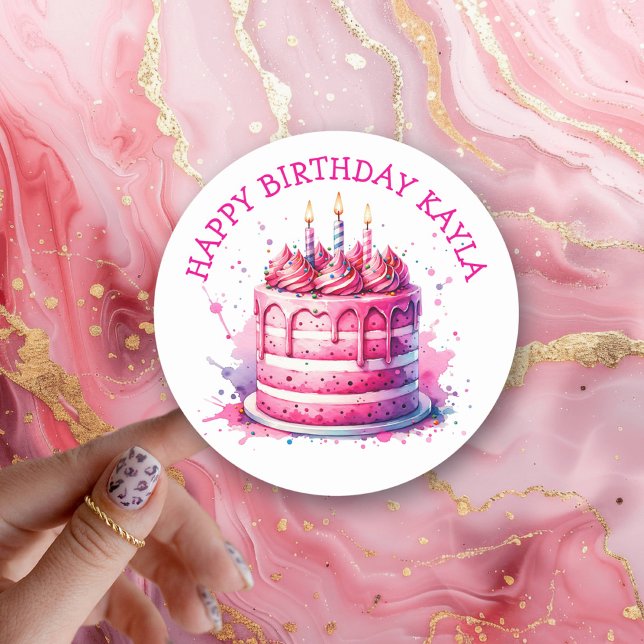Sticker Rond Fille de gâteau rose d'anniversaire (Créateur téléchargé)