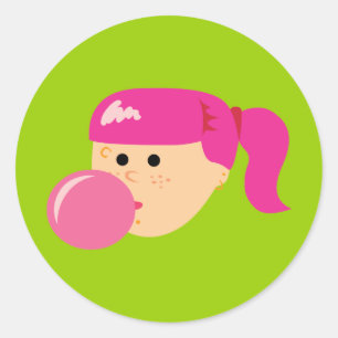 Sticker Rond Fille de gomme à bulle rose