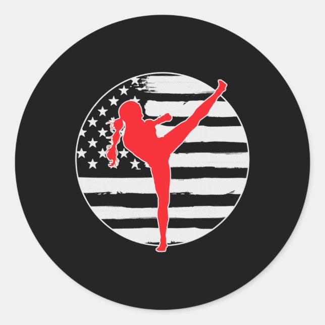 Sticker Rond Fille de kickboxing Drapeau américain 4 juillet  (Devant)