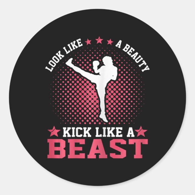 Sticker Rond Fille de kickboxing - Ressemble à une beauté botte (Devant)