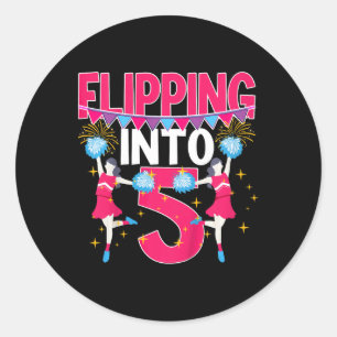 Sticker Rond Fille de la joie d'anniversaire 5 ans Cheerleader