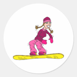 Sticker Rond Fille de la planche à neige