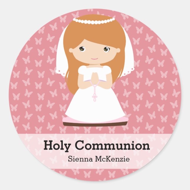Sticker Rond Fille de la Sainte Communion * Choisissez votre co (Devant)