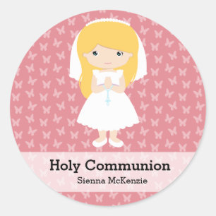 Sticker Rond Fille de la Sainte Communion * Choisissez votre co