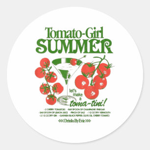 Sticker Rond Fille de la tomate Été Tomate Fruit Frais Tendance