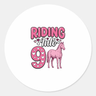 Sticker Rond Fille de l'anniversaire de 9 chevaux à cheval Vint