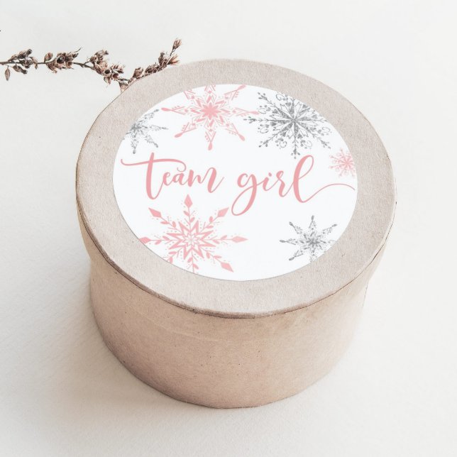 Sticker Rond Fille de l'équipe flocons de neige rose Noël argen (Créateur téléchargé)
