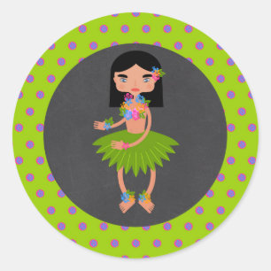 Sticker Rond Fille de Luau hawaïen Fête d'anniversaire