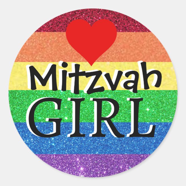 Sticker Rond Fille de Mitzvah arc-en-ciel (Devant)