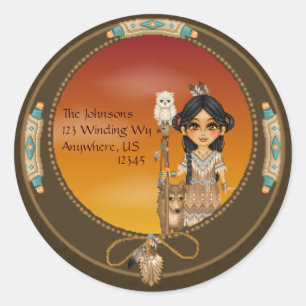Sticker Rond Fille de Natif américain
