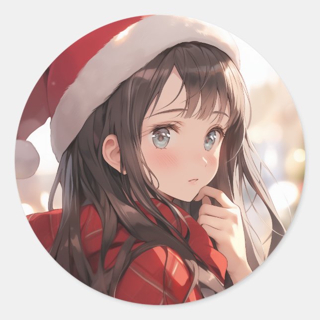 Sticker Rond Fille de Noël Anime (Devant)