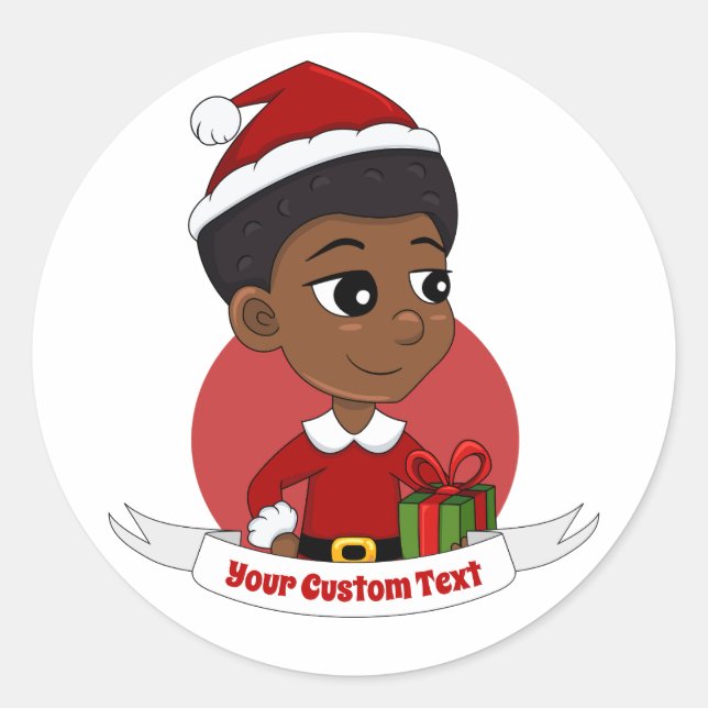 Sticker Rond Fille de Noël avec un dessin animé afro (Devant)