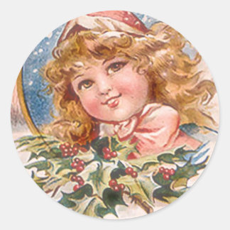 Sticker Rond Fille de Noël en rose