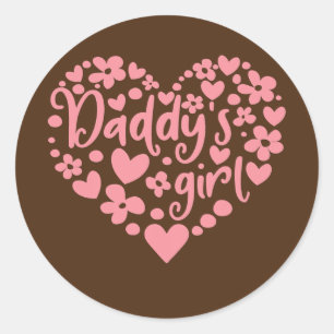 Sticker Rond Fille de papa mignonne Coeur rose Papa et fille